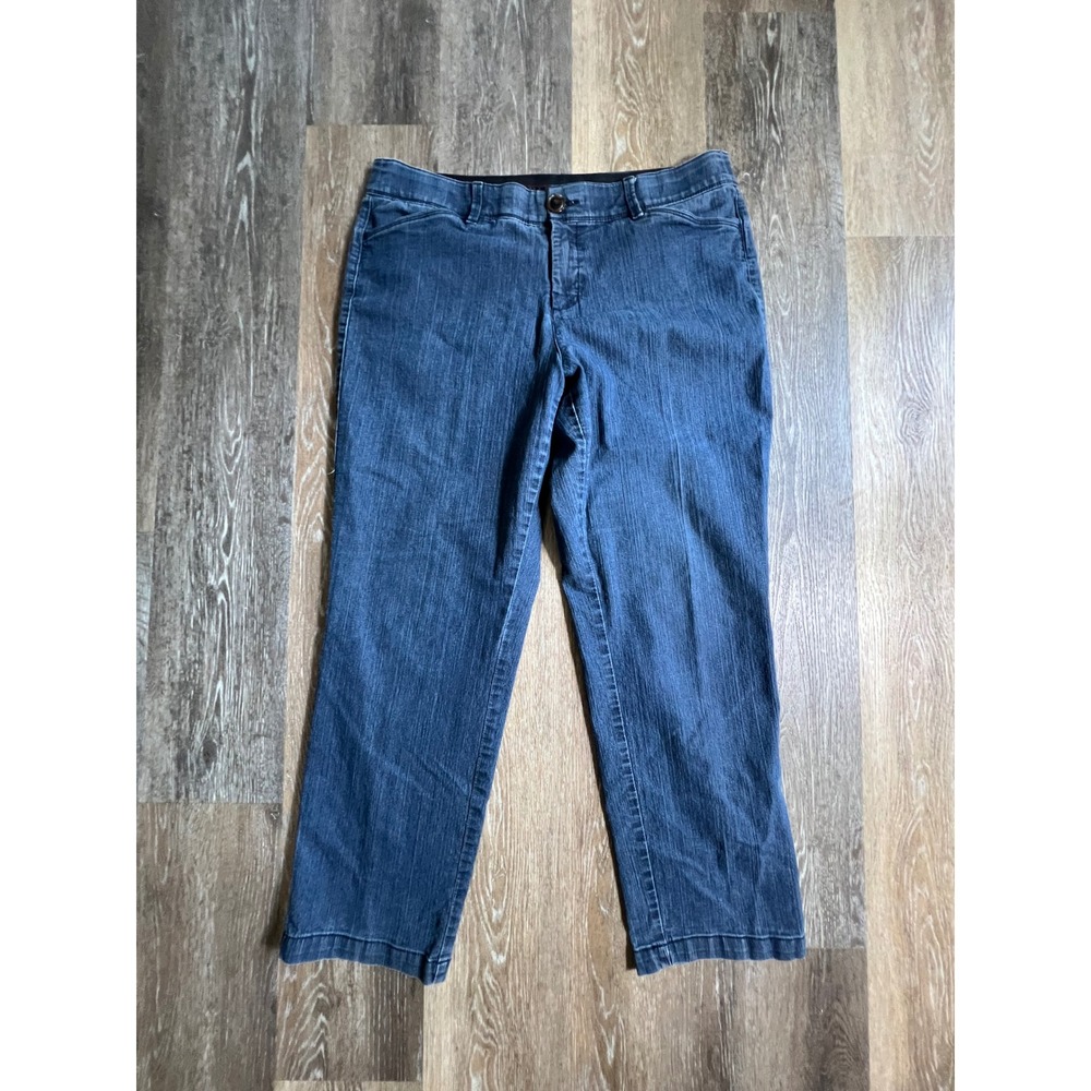 Khakis & Co Straight Leg Pants Womens 16 Blue Stretch Denim Look Casual